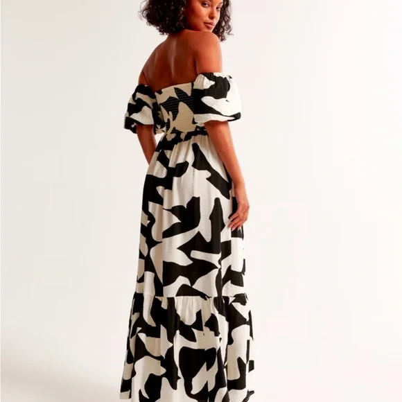 NWT Abercrombie Emerson Off-Shoulder Black and White Dress - Picture 3 of 4